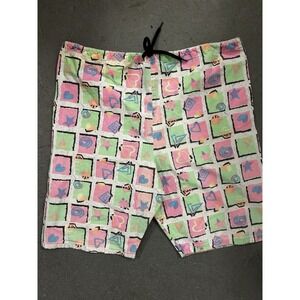 Vintage 80s Pastel Geometric Print Shorts - Kristina - Women's L - Surf Beach
